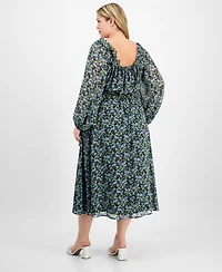 On 34th Trendy Plus Floral-Print Smocked-Waist Dress, Exclusively at Macy's