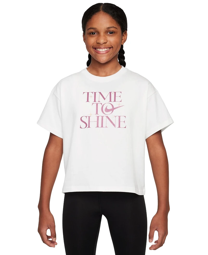 Nike Big Girls Sportswear Time to Shine Graphic Cotton T-Shirt