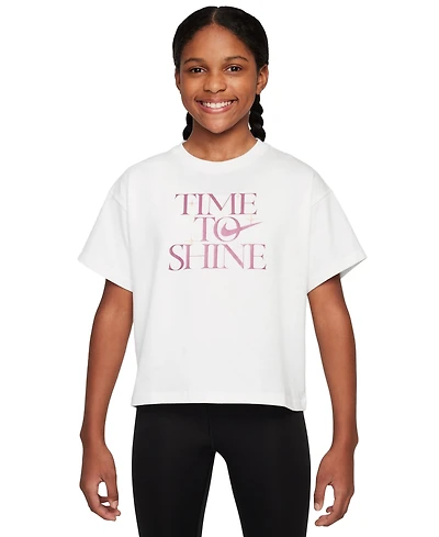 Nike Big Girls Sportswear Time to Shine Graphic Cotton T-Shirt