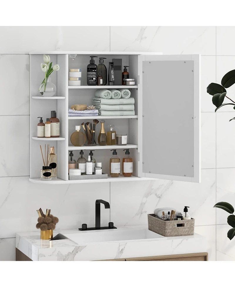 Wall-Mounted Bathroom Mirror Cabinet with Storage Shelves