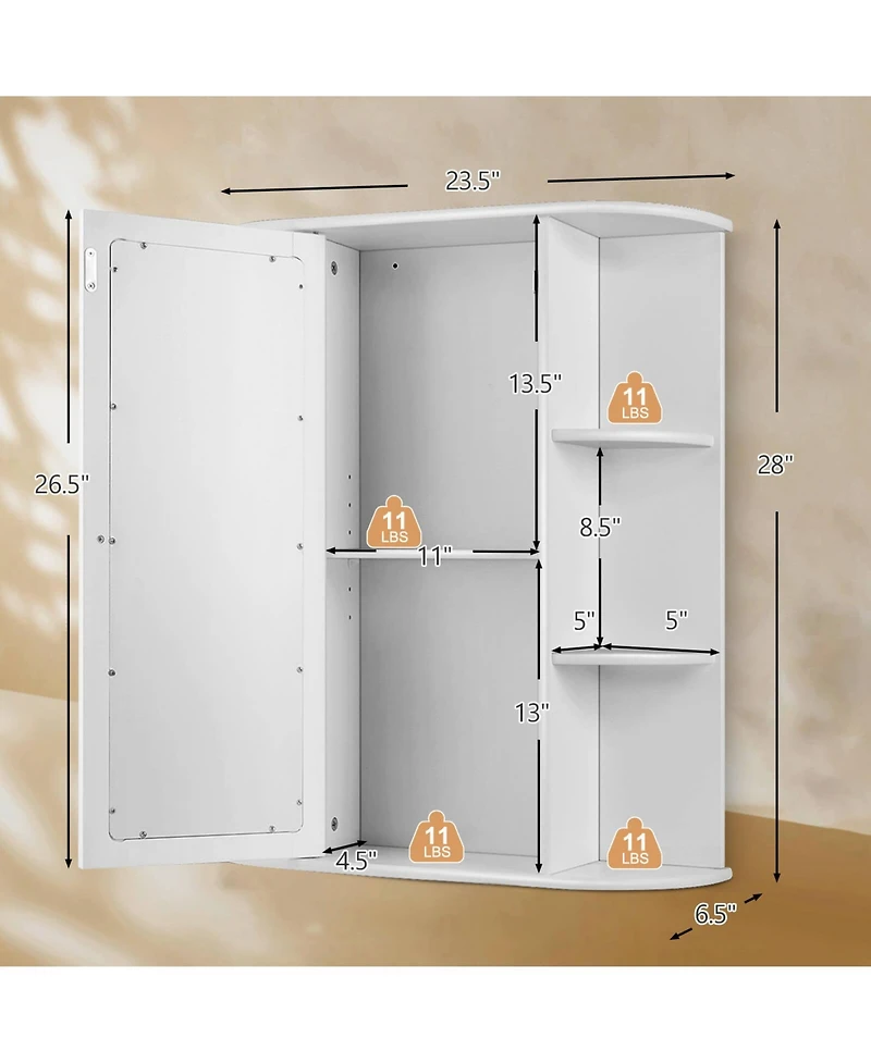 Bathroom Single Door Shelves Wall Mount Cabinet with Mirror