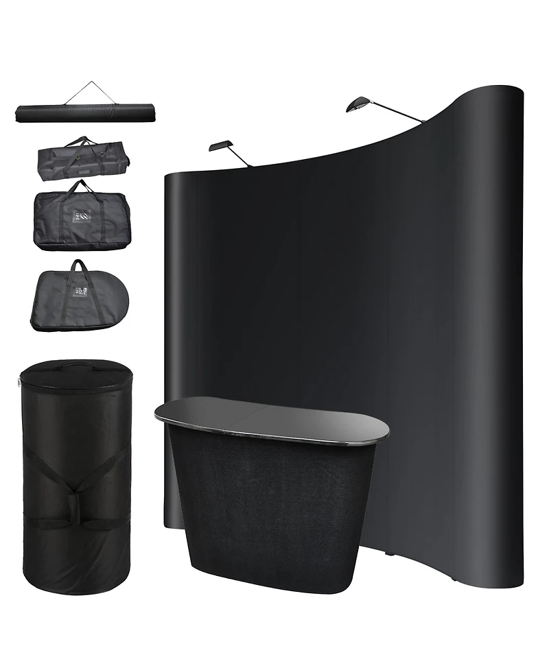 InstaHibit 10x8 Ft Pop Up Backdrop Booth Stand w/ Portable Podium Table Counter
