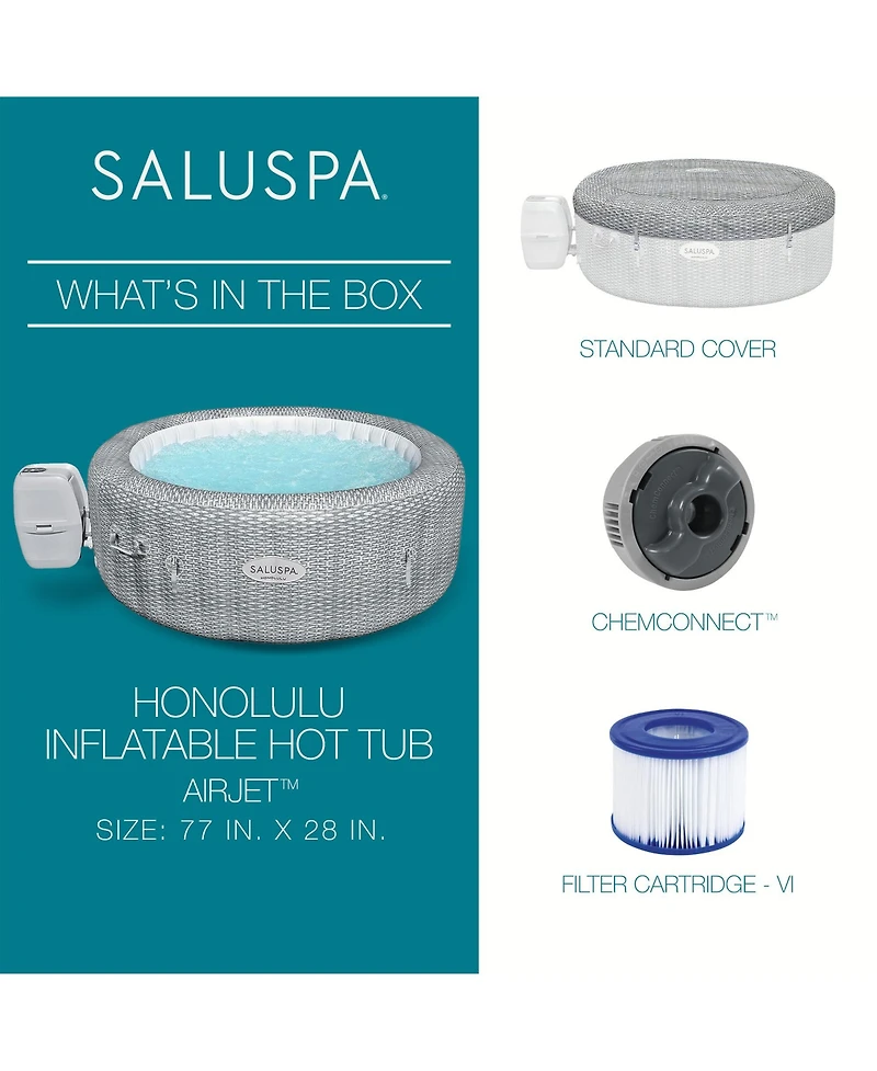 Bestway SaluSpa Honolulu AirJet Inflatable Hot Tub with 140 Soothing Jets, Gray