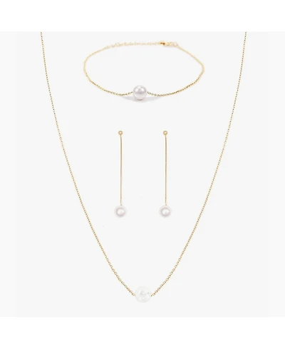 Sterling Silver Abby Single Cultured Pearl Bracelet, Necklace & Dangled Drop Earrings Set