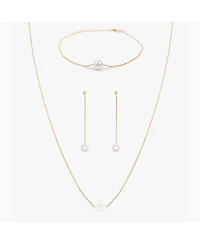 Sterling Silver Abby Single Cultured Pearl Bracelet, Necklace & Dangled Drop Earrings Set