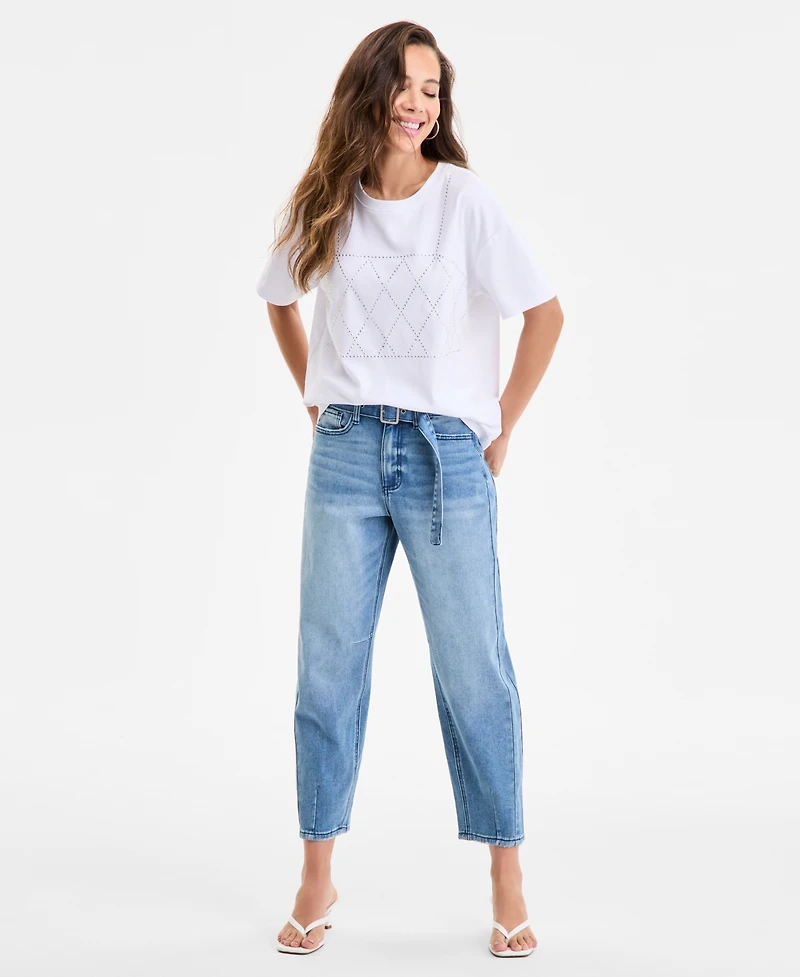 Bar Iii Women's Studded Crewneck Short-Sleeve T-Shirt, Exclusively at Macy's
