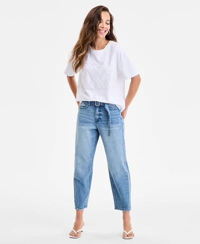 Bar Iii Women's Studded Crewneck Short-Sleeve T-Shirt, Exclusively at Macy's