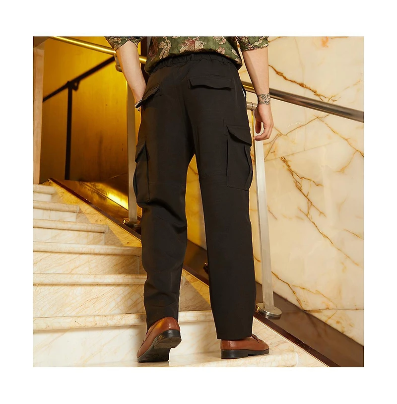 Campus Sutra Men's Midnight Black Straight-Fit Cargo Trousers