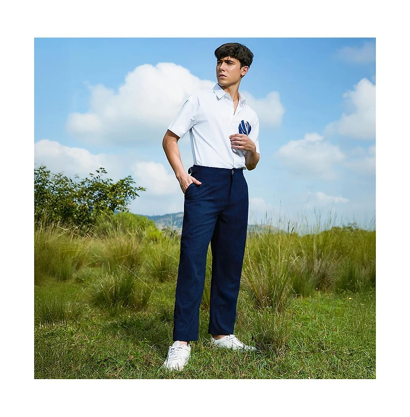 Campus Sutra Men's Navy Blue Tailored Waffle Trousers