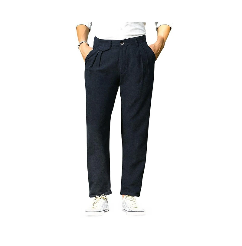 Campus Sutra Men's Prussian Blue Velvique Tailored Trousers
