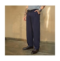 Campus Sutra Men's Midnight Black Straight-Cuffed Pleated Trousers