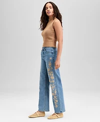 And Now This Women's Embroidered High Rise Straight-Leg Jeans, Exclusively at Macy's