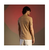 Campus Sutra Men's Buff Beige Intertwine-Textured Polo T-Shirt
