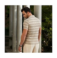 Campus Sutra Men's French Beige & Off White Zig-Zag Knit Polo T-Shirt