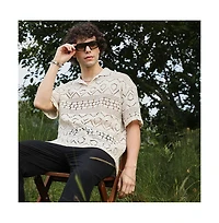 Campus Sutra Men's Off-White Bohemian Oversized Polo T-Shirt