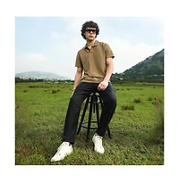 Campus Sutra Men's Ash Brown Flatten-Ruched Polo T-Shirt