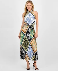 T Tahari Women's Printed Tie-Waist Pleated-Skirt Halter Maxi Dress