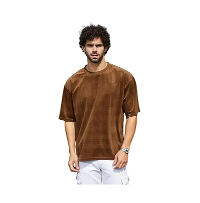 Campus Sutra Men's Chocolate Brown Tartan-Plaid Oversized T-Shirt