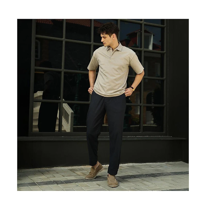 Campus Sutra Men's Sand Beige Scratch-Tactile Polo T-Shirt