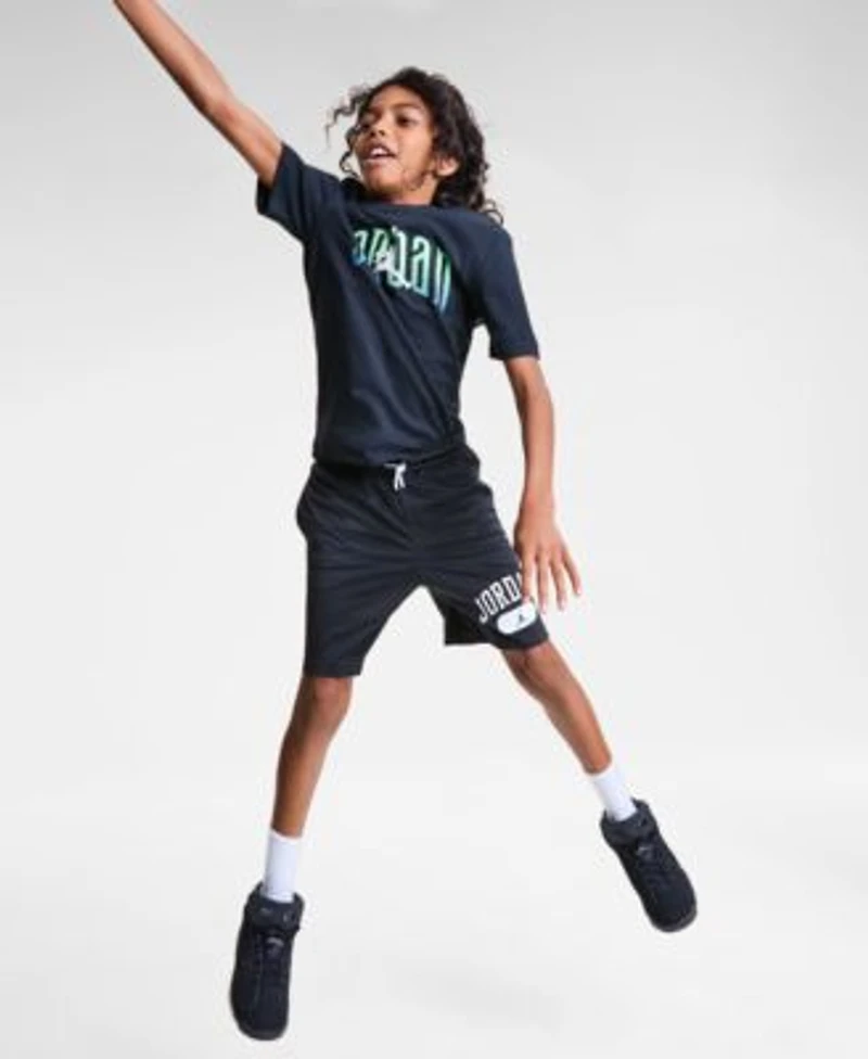 Jordan Big Boys Global Arch Logo Graphic T Shirt Mesh Logo Shorts Air School Backpack Pencil Case Set