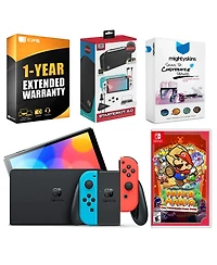 Nintendo Switch Neon Red & Blue Oled Console with Paper Mario: the Thousand Year Door, Surge Accessory Gaming Kit