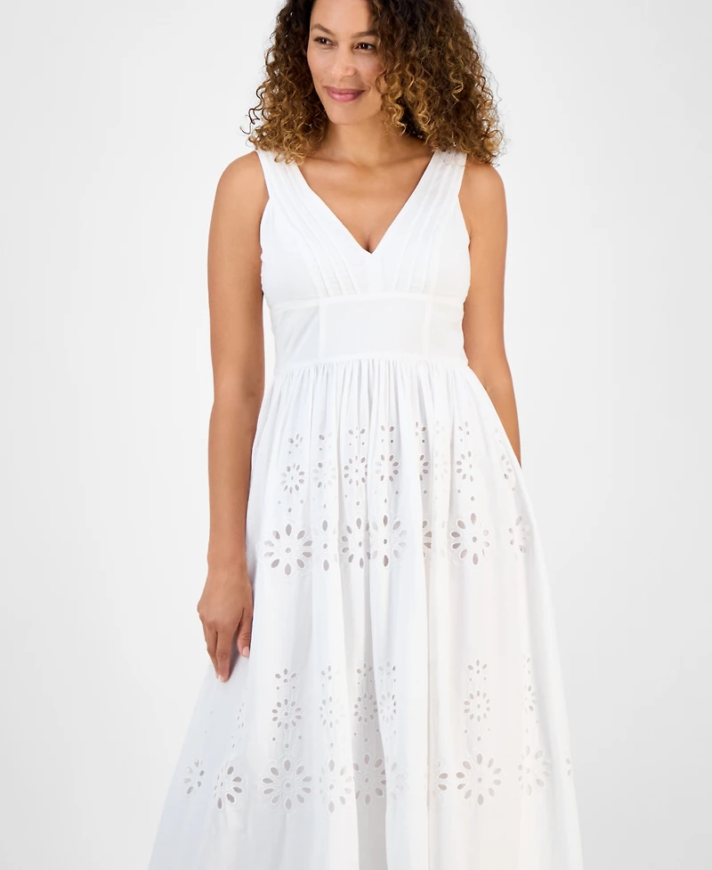 I.n.c. International Concepts Petite Cotton Eyelet V-Neck Maxi Dress, Exclusively at Macy's