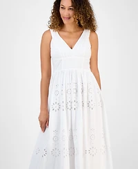 I.n.c. International Concepts Petite Cotton Eyelet V-Neck Maxi Dress, Exclusively at Macy's