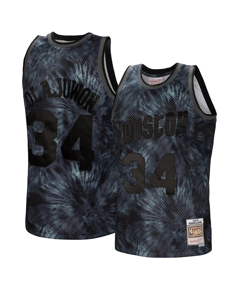 Mitchell & Ness Men's Hakeem Olajuwon Black Houston Rockets Hardwood Classics 1993/94 Tie-Dye Swingman Jersey
