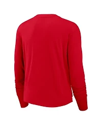Nike Women's Scarlet San Francisco 49ers Layered Logo Cropped Long Sleeve Fashion T-Shirt