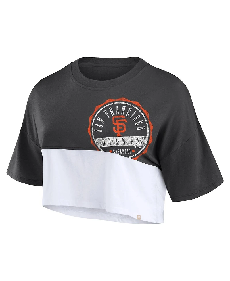 Fanatics Women's Heather Black/White San Francisco Giants Color Split Boxy Cropped T-Shirt