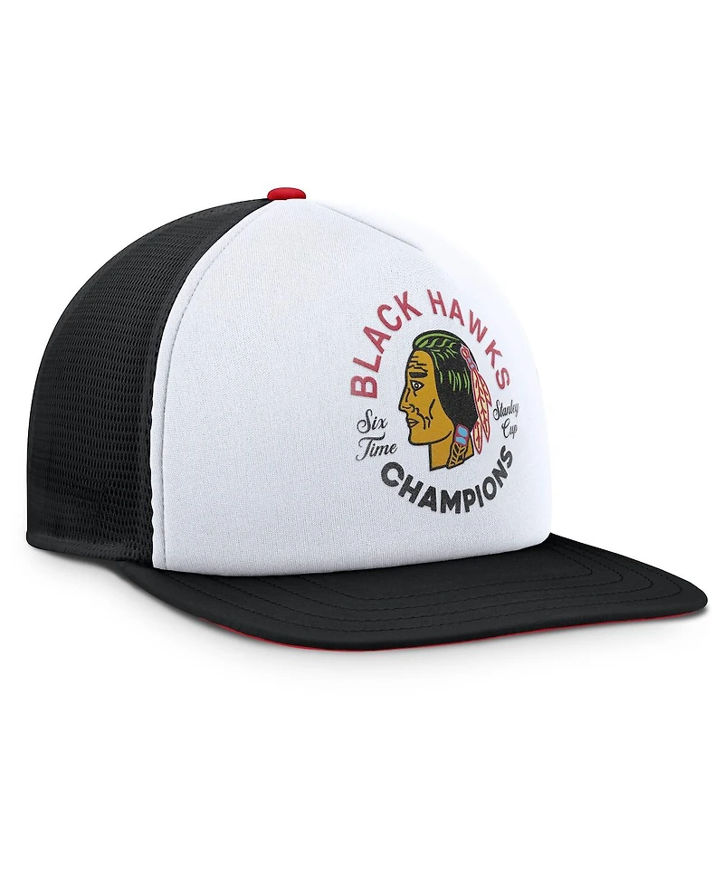 Fanatics Men's White/Black Chicago Blackhawks Decades Collection Foam Front Snapback Hat