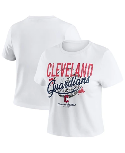 Wear by Erin Andrews Women's White Cleveland Guardians Distressed Cropped Baby T-Shirt