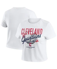 Wear by Erin Andrews Women's White Cleveland Guardians Distressed Cropped Baby T-Shirt