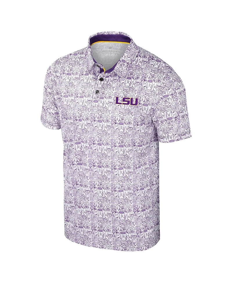 Colosseum Men's Purple Lsu Tigers It's Time Allover Print Polo Shirt