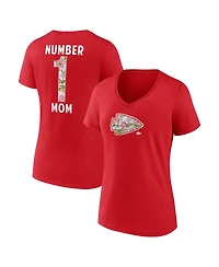 Logo Athletic Women's Red Kansas City Chiefs Number 1 Mom Floral V-Neck T-Shirt