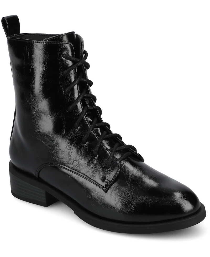 Journee Collection Women's Vienna Lace Up Stacked Heel Booties