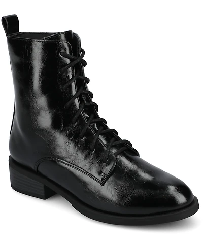 Journee Collection Women's Vienna Lace Up Stacked Heel Booties