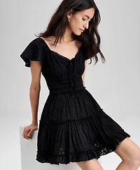 And Now This Women's Cotton V-Neck Fit & Flare Lace Dress, Exclusively at Macy's