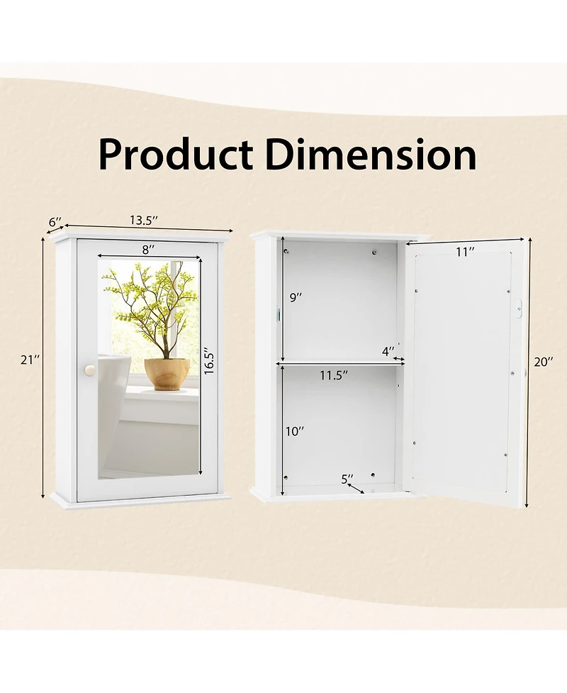 Bathroom Wall Cabinet with Single Mirror Door