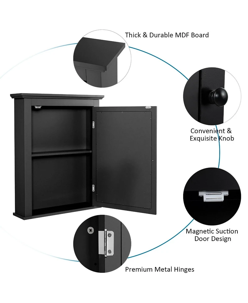 Wall Mount Bathroom Cabinet with One Mirror Single Door Adjustable Shelves Retro Handle
