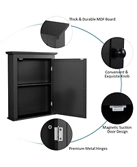 Wall Mount Bathroom Cabinet with One Mirror Single Door Adjustable Shelves Retro Handle