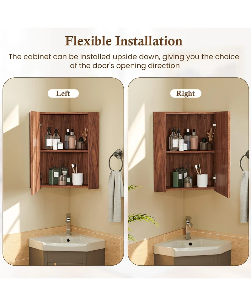 Corner Medicine Cabinet with Mirror with Open Mirror Door and Adjustable Shelf