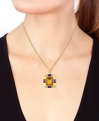 Effy Citrine (6-1/2 ct. t.w.) & Amethyst (1/10 ct. t.w.) Pendant Necklace in 14k Gold-Plated Silver, 17" + 1" extender