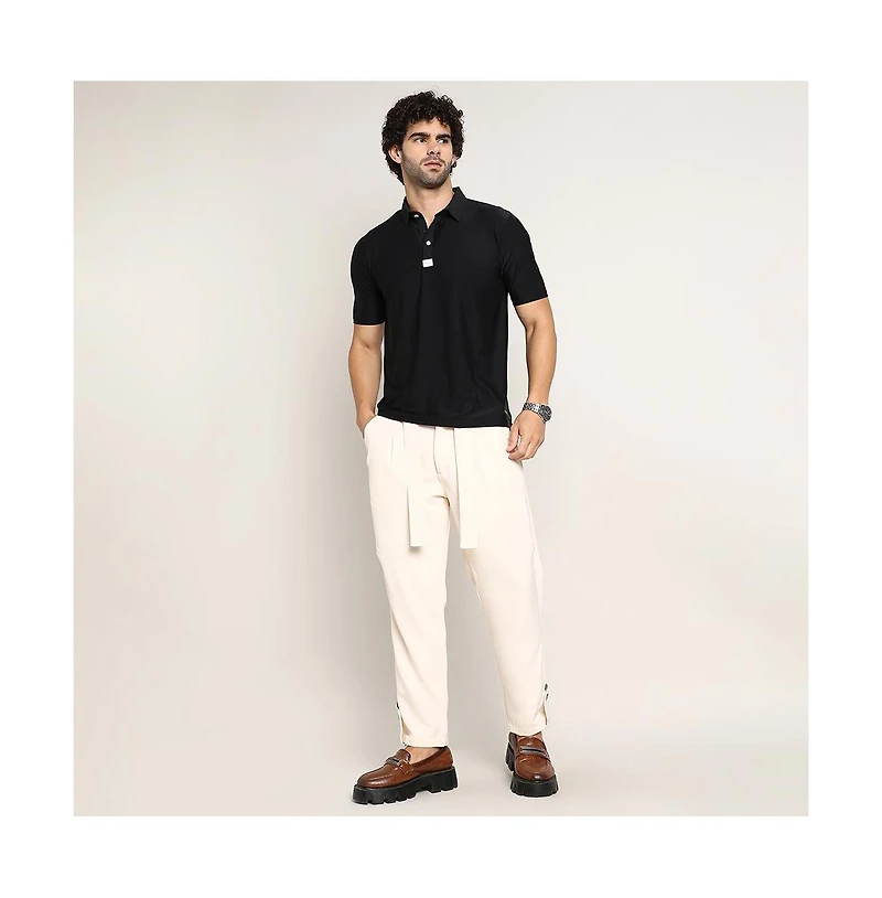 Campus Sutra Men's Obsidian Black Seamless Solid Polo T-Shirt