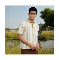 Campus Sutra Men's Buff Beige & Cream White Indie-Block Polo T-Shirt