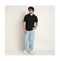 Campus Sutra Men's Onyx Black Tactitle Spread-Polo T-Shirt