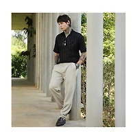 Campus Sutra Men's Onyx Black Duo-Striped Relaxed Polo T-Shirt