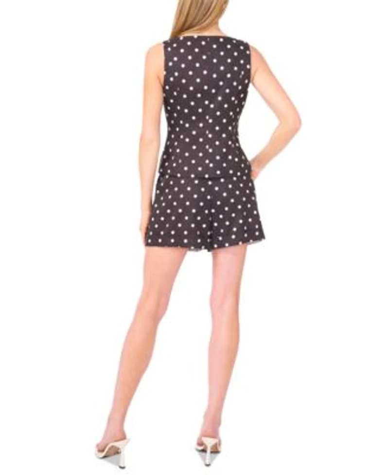 Cece Womens Boat Neck Button Down Polka Dot Top High Waisted Shorts