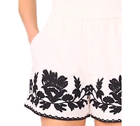 CeCe Women's High-Rise Embroidered Cotton Shorts