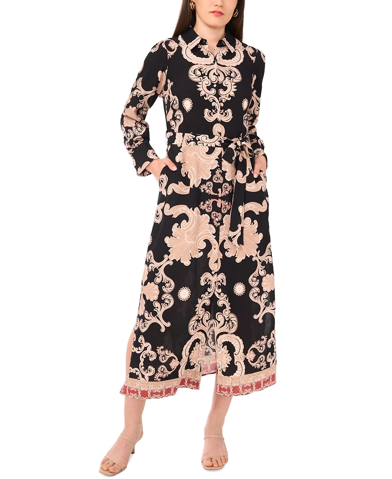 Vince Camuto Women's Paisley Tie-Waist Maxi Shirtdress